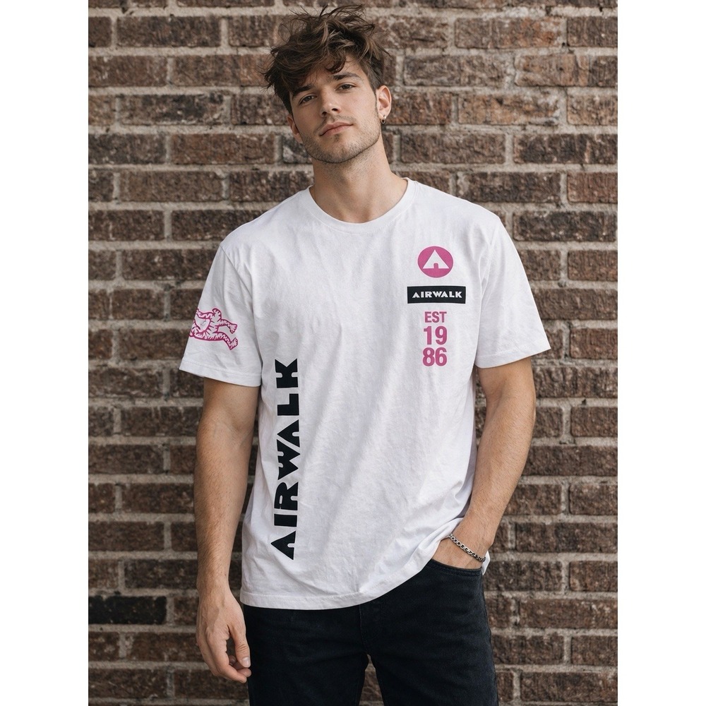 Airwalk Graphic T Shirt Men 2XL White Pink Black‎ Logo Skateboard Tee NWT 1986